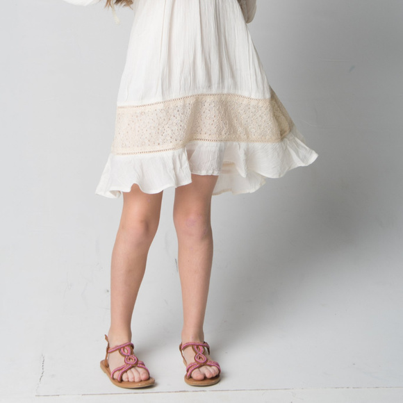 NEW Boho Kids Long Sleeve Ivory Lace Detail Dress - Picture 2 of 4